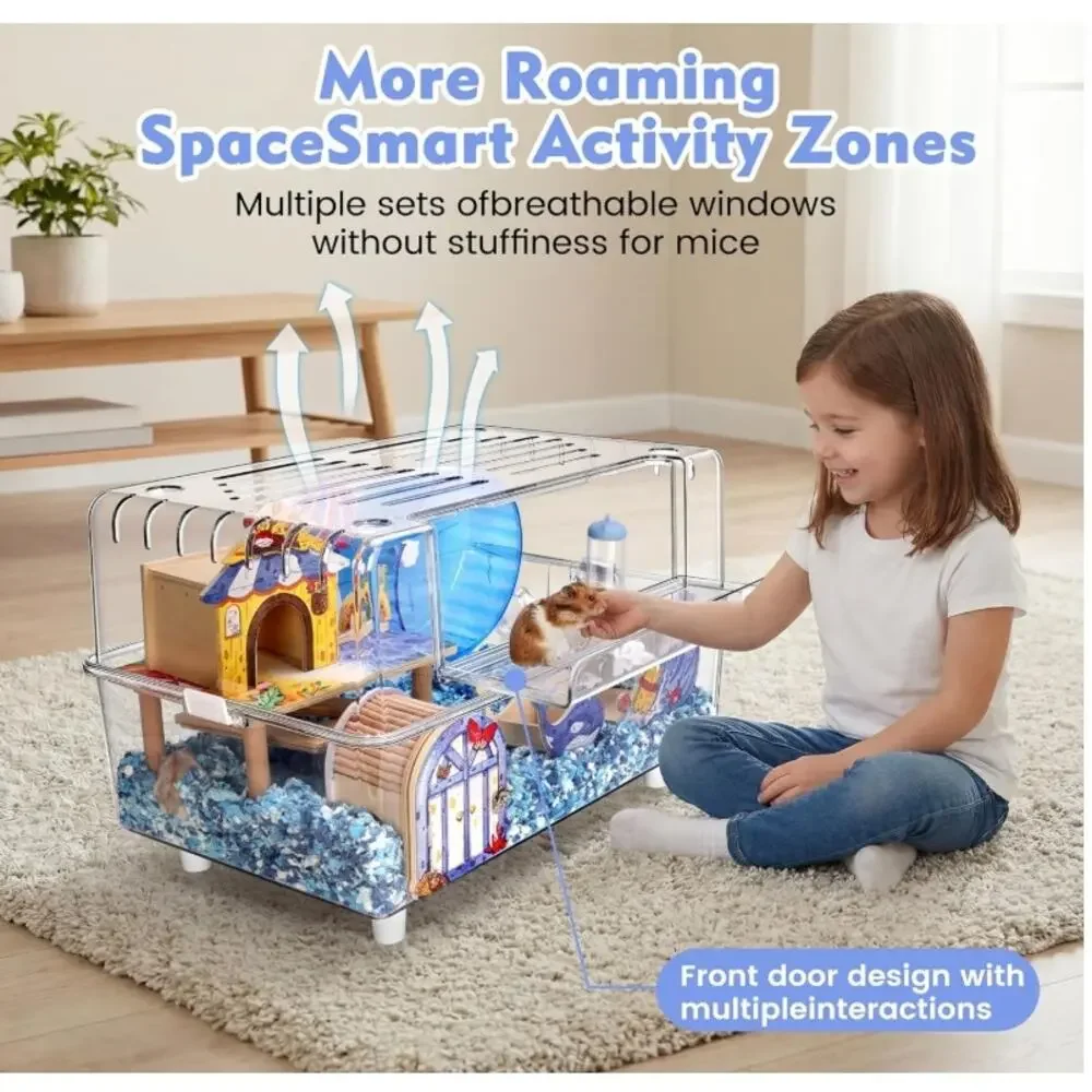 10-in-1 Acrylic Hamster Cage 2-Tier Habitat Kit Large 23” w/ Accessories
